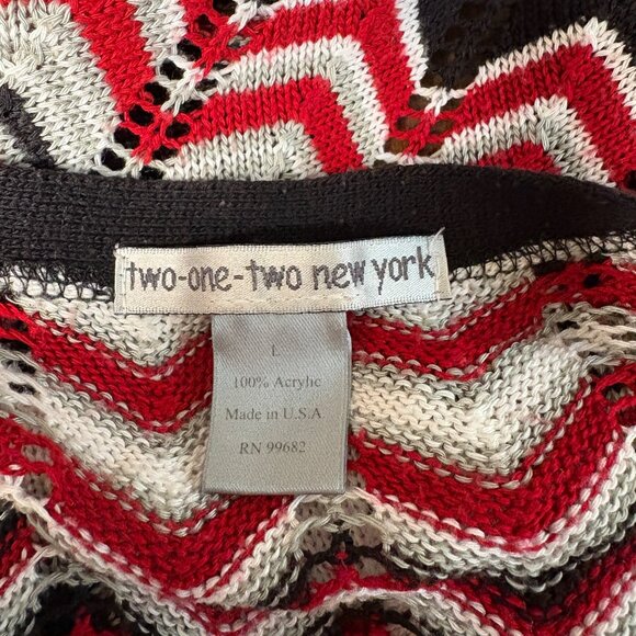 Two-One-Two Open Front Cardigan Womens Size Large Red Black Lightweight Sweater - Picture 5 of 7